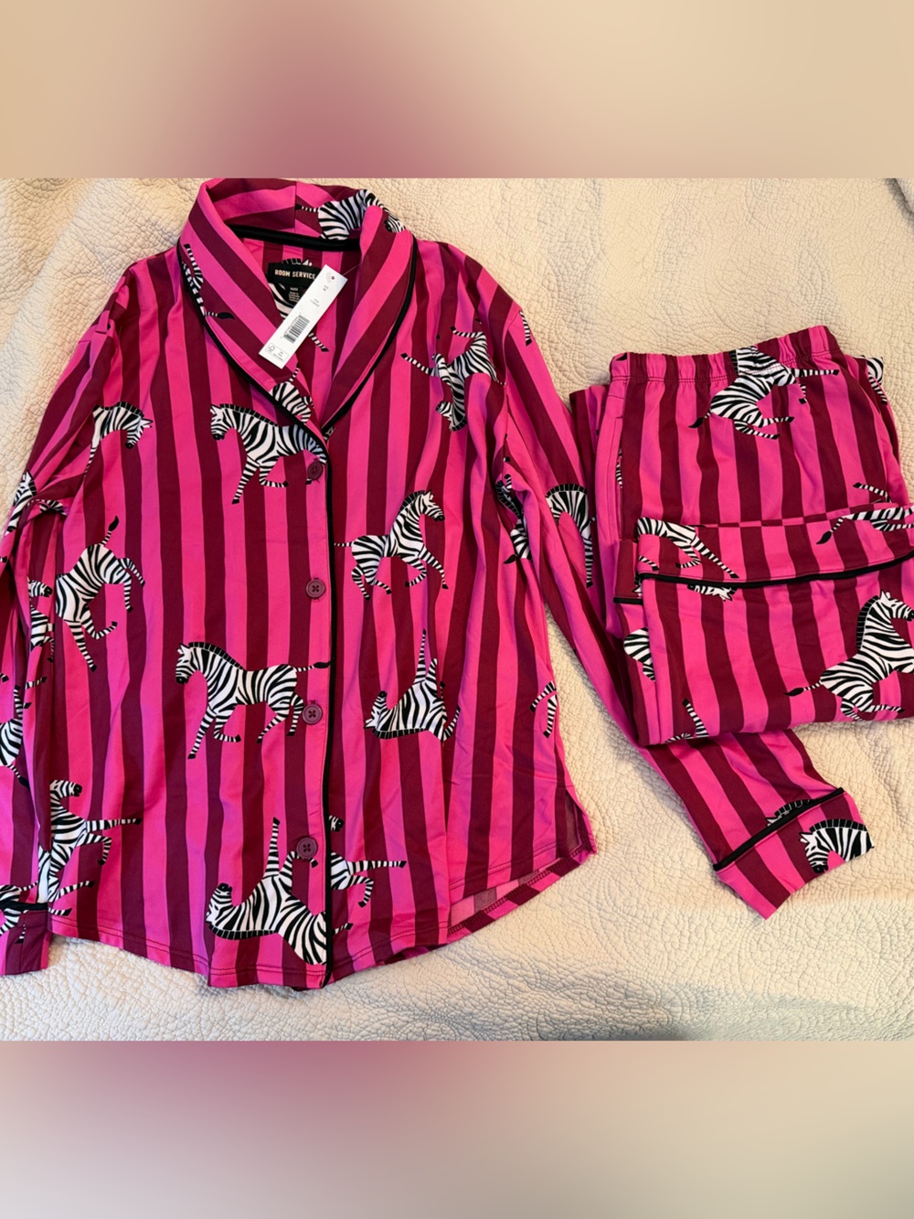 Women's Pink Zebra Stripe Pajama Set